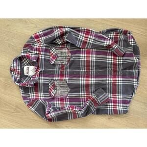 Mudd Women's Large Plaid Button-Up Shirt with Sequin Pocket Detail